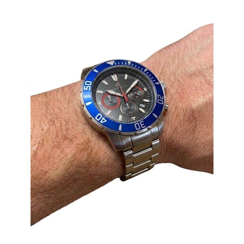 Nautis Men's Quartz Chronograph Date Watch Blue Rotating Bezel Black Dial